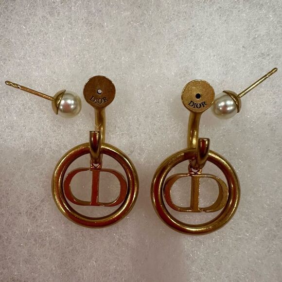 Christian Dior Pearl Stud Dangle CD Signature Earrings - Picture 3 of 5